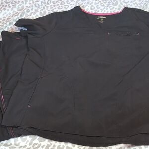Scrubstar Black Scrub Top with Pink Trim